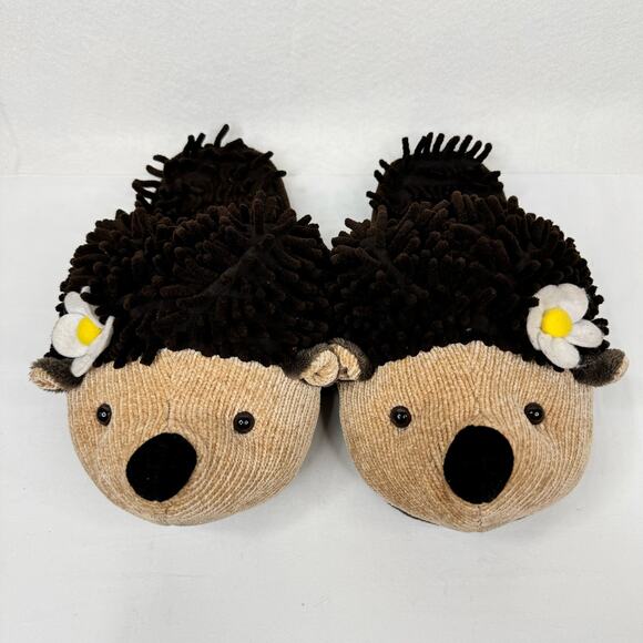 Aroma Home Brown Hedgehog Animal Fuzzy Slippers Adult Womens Large Up to 10 - Picture 1 of 8